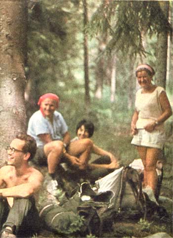 Wojtyla with several people on a camping trip